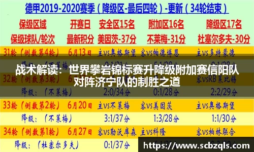 战术解读：世界攀岩锦标赛升降级附加赛信阳队对阵济宁队的制胜之道